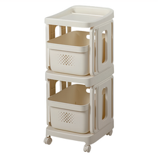 日系收納抽屜式置物架 兩層 32x38x81.5公分, 奶油白