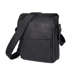 LIKEHOUSE 真皮頭層牛皮簡約男士肩背包 LB805 黑色 多隔層收納, 1個, 18 x 8 x 21cm