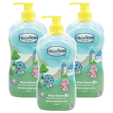 Baan 貝恩 藍色地中海洗髮沐浴乳, 弱酸親膚, 玉米來源植物保濕劑, 適用3歲以上幼童, 400ml, 3瓶