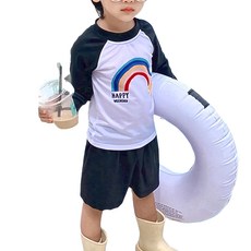 男童長袖分體泳衣 泳衣 + 泳褲 + 泳帽