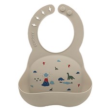 FROMISE 嬰兒矽膠圍兜, 100%食品級矽膠, 不含BPA, 米色恐龍, 1個