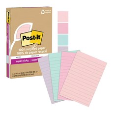 3M Post-it 利貼 100%環保再生紙 4x6橫格便條紙 45張, 粉嫩色系, 4本, 1組