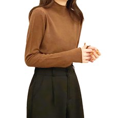 Chic 韓版微卷邊小高領親膚多色打底衫, 肩寬34cm 胸寬42cm 袖長50cm 袖寬9cm 下擺寬43cm 全長58cm, 深咖