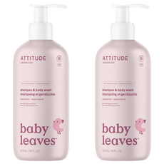 ATTITUDE 艾特優 嬰幼兒2合1洗髮沐浴露 無香, 473ml, 草本植物製成, 適合寶寶敏感肌膚, 2瓶
