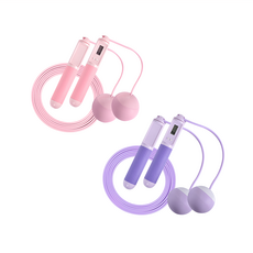 LEADER X 智能計數跳繩 2組 有線無線雙用 快速燃脂 健身減肥, 手柄19 x 3cm + 無線球直徑6.5cm + 有線繩280 x 0.2cm, 粉紅色 + 紫色