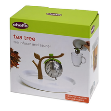 chef'n 茶樹造型濾茶組，附陶瓷杯墊, 瓷蓋直徑12.9cm ST茶球內徑4cm 樹高5cm, 1個