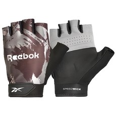 Reebok 速乾透氣健身手套, 通風氣孔+拇指毛巾, 手腕魔鬼氈固定, 掌心絨面材質, M(14 x 8.5 x 2.5cm), 迷彩灰, 1雙