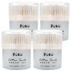 PUKU 藍色企鵝 細紙軸棉花棒 安全紙軸設計 棉球不易脫落 特殊棉頭設計 清除耳垢更徹底 棉部及軸心符合安全標準 不含螢光劑, 240支, 4盒