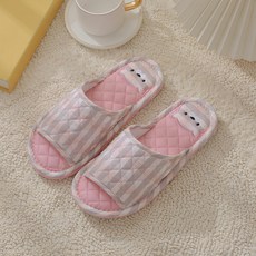 zozo 療癒小熊室內拖鞋 加厚棉布/靜音拖鞋/鞋底顆粒防滑/室內拖/軟底拖鞋/情侶拖鞋, 1雙, 粉色