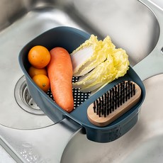 廚房雙槽式水槽置物架 藍色 有效分隔食材與清潔用品 保持廚房整潔衛生, 1個