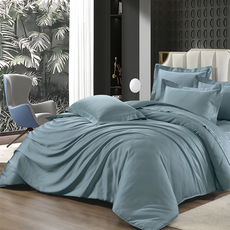 貝淇小舖 60支頂級日旅素色天絲 雙人床包兩用被4件組 床包188 x 152cm + 被套212 x 182cm + 枕套75 x 47cm 2個 月河藍