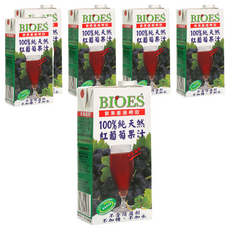 BIOES 囍瑞 100%純天然紅葡萄汁原汁, 果實直接榨取, 不含防腐劑, 不加糖, 不加水, 1L, 6瓶