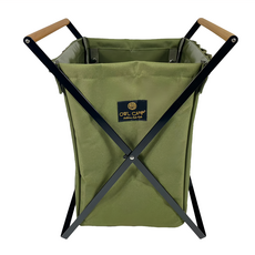 OWL CAMP 置物籃 1000D牛津布 原木把手 鐵, 軍綠色, 1層, 1個
