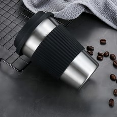 iSFun 商務人士304不鏽鋼防燙防滑咖啡隨手杯 350ml, 黑色, 1個