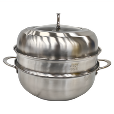 巧晶 316# 時尚包底蒸煮火鍋, 蒸身-304#高級不鏽鋼, 鍋蓋-304#不鏽鋼+強化玻璃組合鍋蓋, 32cm, 1個