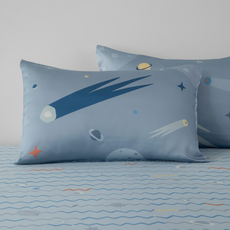 HOLA 和樂家居 伊登防蟎抗菌200織天絲兒童枕套 2入, 太空星球 藍色