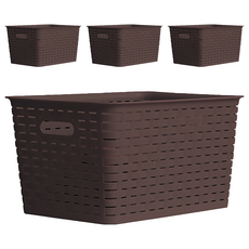 dayneeds 日需百備 仿編織收納籃 四色可選 洗衣籃 塑膠籃 置物籃 玩具收納, 深咖色, 4個