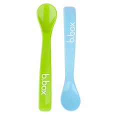 b.box 矽膠軟湯匙 2入組, 適合4個月以上寶寶, 柔軟呵護牙齦, 藍色+綠色, 1組
