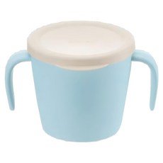 Richell 利其爾 TLI 雙層可拆式不鏽鋼雙耳杯 附蓋 不易殘留味道 外杯耐高溫塑膠 無毒可微波 方便孩子拿握, 藍色, 1組, 250ml