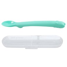 monee 100%白金矽膠 寶寶智慧矽膠湯匙 + 收納盒, 薄荷綠, 1組