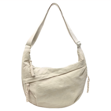 防潑水尼龍斜背餃子包, 34 x 22 x 9cm, 米色