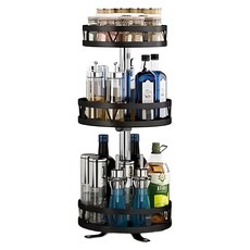 Osun 吸盤金屬三層調料檯料理轉盤收納架廚房置物架 CE480 59 x 25cm, 黑色, 1個