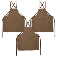 卡特屋 日系成人工作圍裙 加厚工裝款, 耐磨防油防水塗層, 咖啡色, 3件