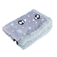 QIDINA 法蘭絨軟綿綿保暖蓋毯寵物墊 D款, 灰色企鵝, 1個