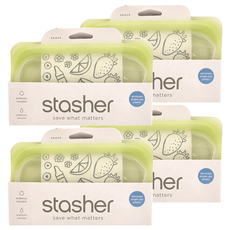 Stasher 長形矽膠密封袋 耐熱無毒 居家戶外旅行好幫手, 19.05 x 11.43 x 2.54cm, 1個, 4個