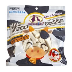 Boneplus 天然潔牛皮壓骨2吋 18週以上犬種適用 235g 潔牙耐嚼, 牛奶, 1包