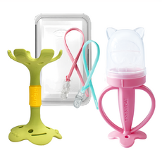 Ange 造型固齒器 + 咬咬棒 小花造型固齒器, 造型固齒器1入 + 咬咬棒1入 + 收納盒..., 造型固齒器1入 + 咬咬棒1入 + 收納盒 + 矽膠鍊夾, 固齒器(綠色) + 咬咬棒(貓咪) + 矽膠鍊夾(隨機出貨), 1組