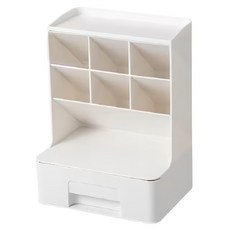 多功能抽屜式筆筒 化妝品收納盒，簡約白，A-124-W，13.5x18x24cm, 1個