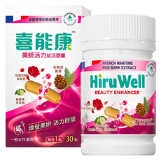 HiruWell 喜能康 美妍活力賦活膠囊 法國松樹皮菁萃+日本玫瑰花瓣萃取物, 30顆, 1罐