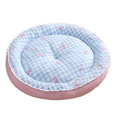 春夏好時光寵物圓形睡窩, 1個, 粉藍格子