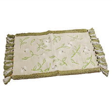 Cotton Field 棉花田傢飾 艾菲 綠純棉刺繡編織鬚邊踏墊, 綠色 + 米色