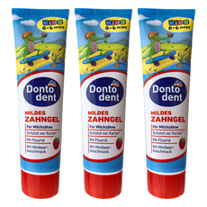 dm Dontodent 兒童牙膏，ZAHNPASTA KINDER BIS 覆盆子，適用於0-6歲幼兒, 100ml, 3袋