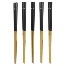 BEROSO 倍麗森 316不鏽鋼方筷子/露營餐具, 霧黑金, 5雙筷子, 5雙