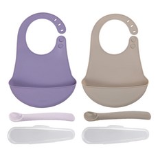 Dailylike BonBon 幼兒矽膠餵食組, 薰衣草紫 + 可可色, 1組, 1組