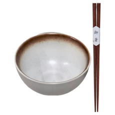 JUST HOME 日式質感碗筷 卡其色, 碗4個 + 筷子4雙, 1組