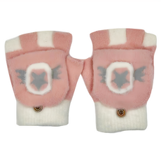 KoriDeer 可莉鹿 保暖針織毛線兩用翻蓋五指露指手套 英雄盾牌 3~6歲 粉色