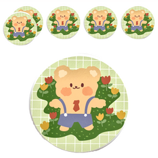 自創熊熊系列 珪藻土杯墊 動物系列 圓形 台灣製, 草叢小熊 綠色, 6個