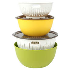 BBM Charming系列 雙層瀝水籃 2入組 大綠色+小黃色, L 235*115mm+S 195*90mm, 綠色+黃色, 1組