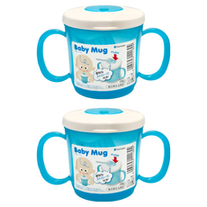 inomata 雙把手幼兒水壺塑膠水杯 2入組, 藍色, 寶寶學習飲水, 1組, 230ml