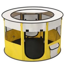 毛小孩星球 圓形摺疊寵物圍欄帳篷 貓狗適用 幼犬幼貓產房 玩具房 戶外旅行圍欄 狗窩 黃 L, 1個