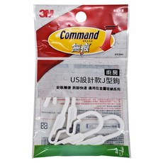 3M Command 無痕 無痕金屬防水收納系列 US設計款J型鉤 20 x 17.5 x 80.07mm 4個, KITCH43, 1包