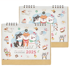 Sunny 三瑩文具 柴之助2025年度三角桌曆 雙線圈設計 牢固好翻閱 內頁含每月小月曆, 白色, 2本