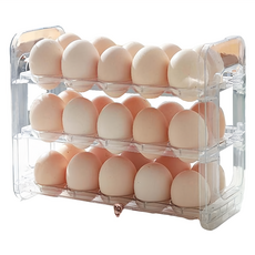 冰箱側門翻轉式三層雞蛋收納架30格, 透明, 1個