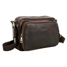 Contacts 真皮頭層牛皮男士橫款肩背包, 單肩/斜挎, 咖啡色, 26 x 10 x 16.5cm