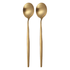邸家本舖 歐風純色餐具 甜點勺 拉絲工藝耐用易清洗, 土豪金, 2支