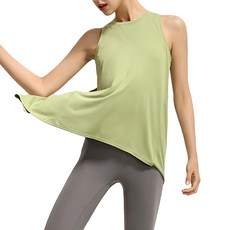 高彈性顯瘦修身排汗2穿瑜珈綁帶背心 90%聚酯纖維+10%彈性纖維, L, 綠色